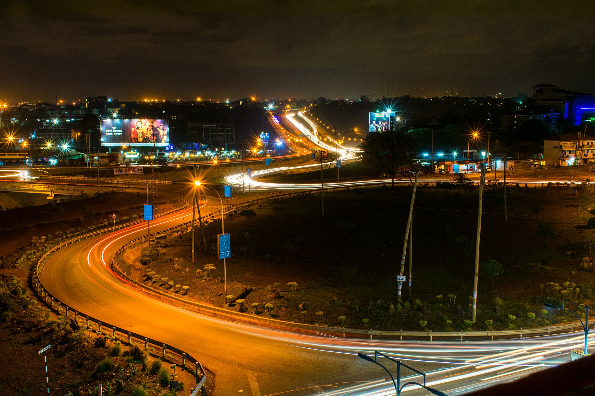 The Thika Superhighway at night, near our Ruaraka office